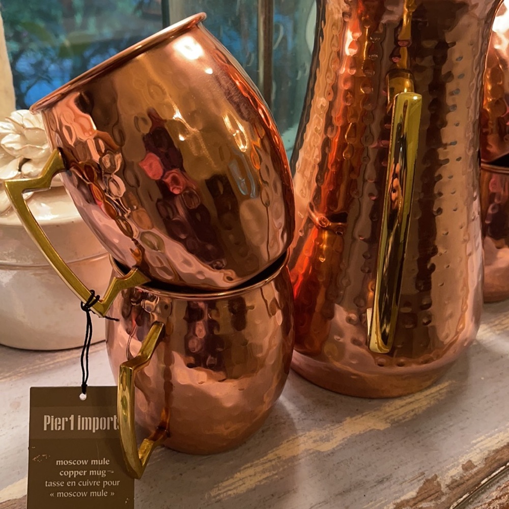 NWT Pier 1 Hammered Copper Pitcher + 4 Mugs *NEW* - Picture 3 of 5